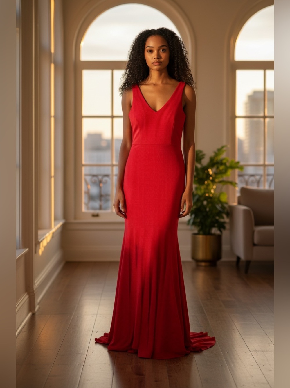 Hebeos Womens Size Small Red Floor Length Mermaid Gown Dress Formal Prom NEW